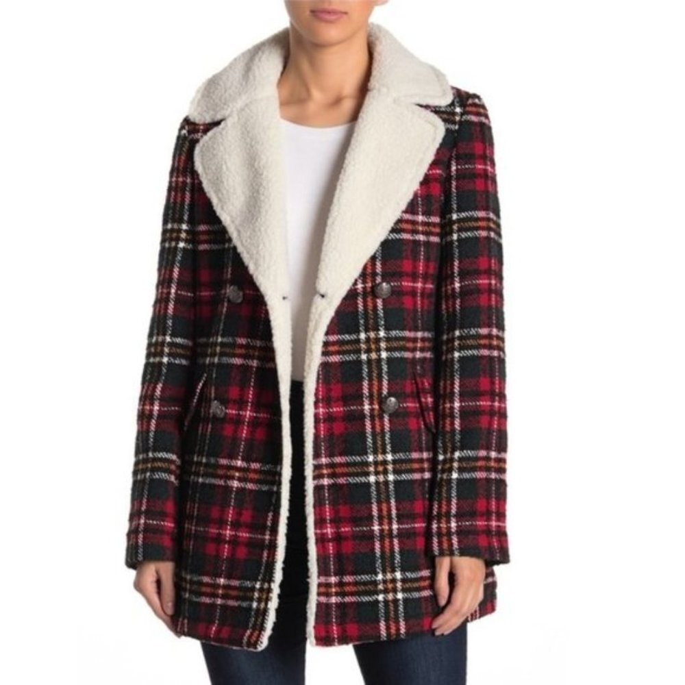 French Connection Double Breasted Plaid Coat